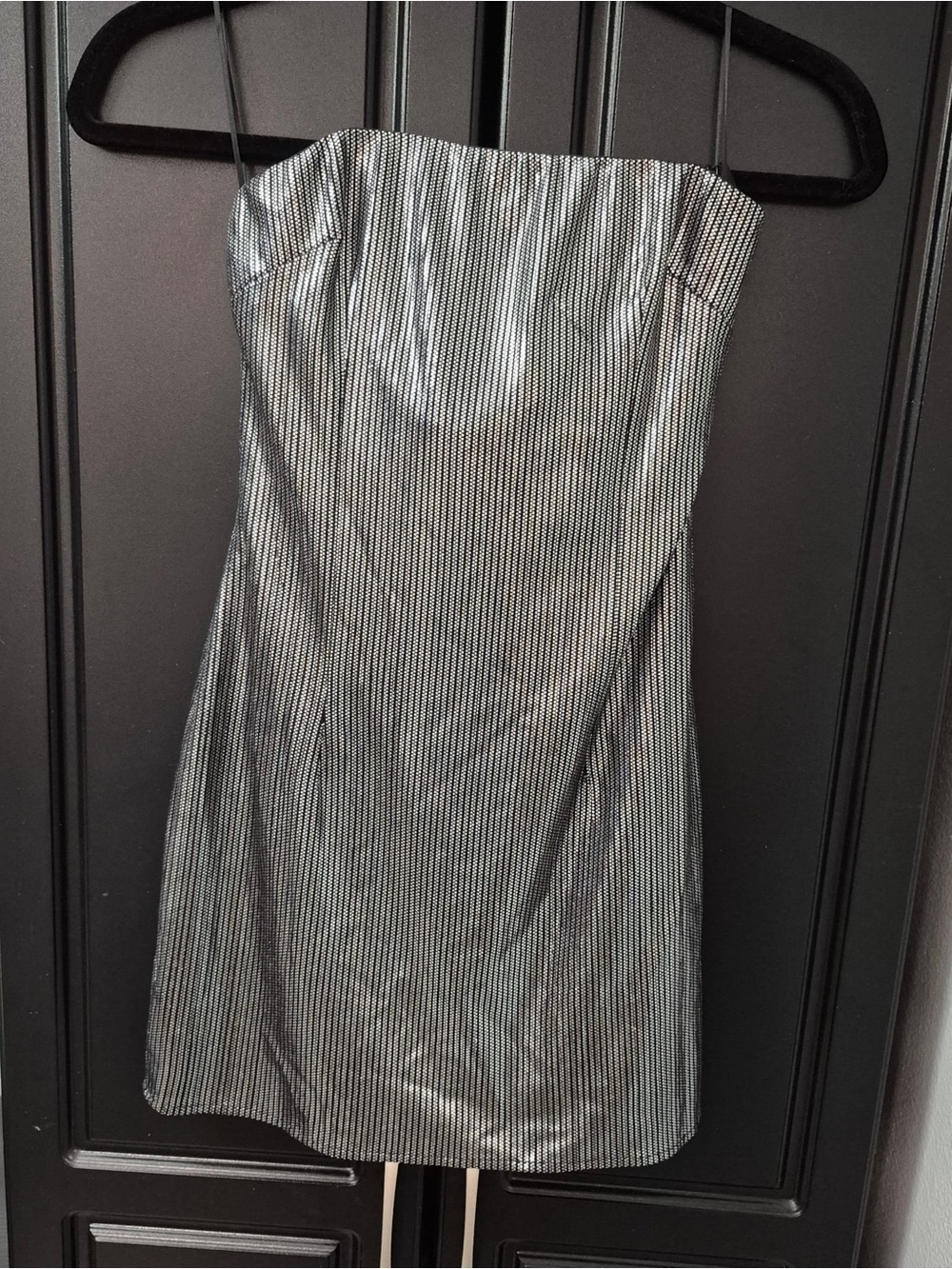Strapless Shiny Silver Mini Dress